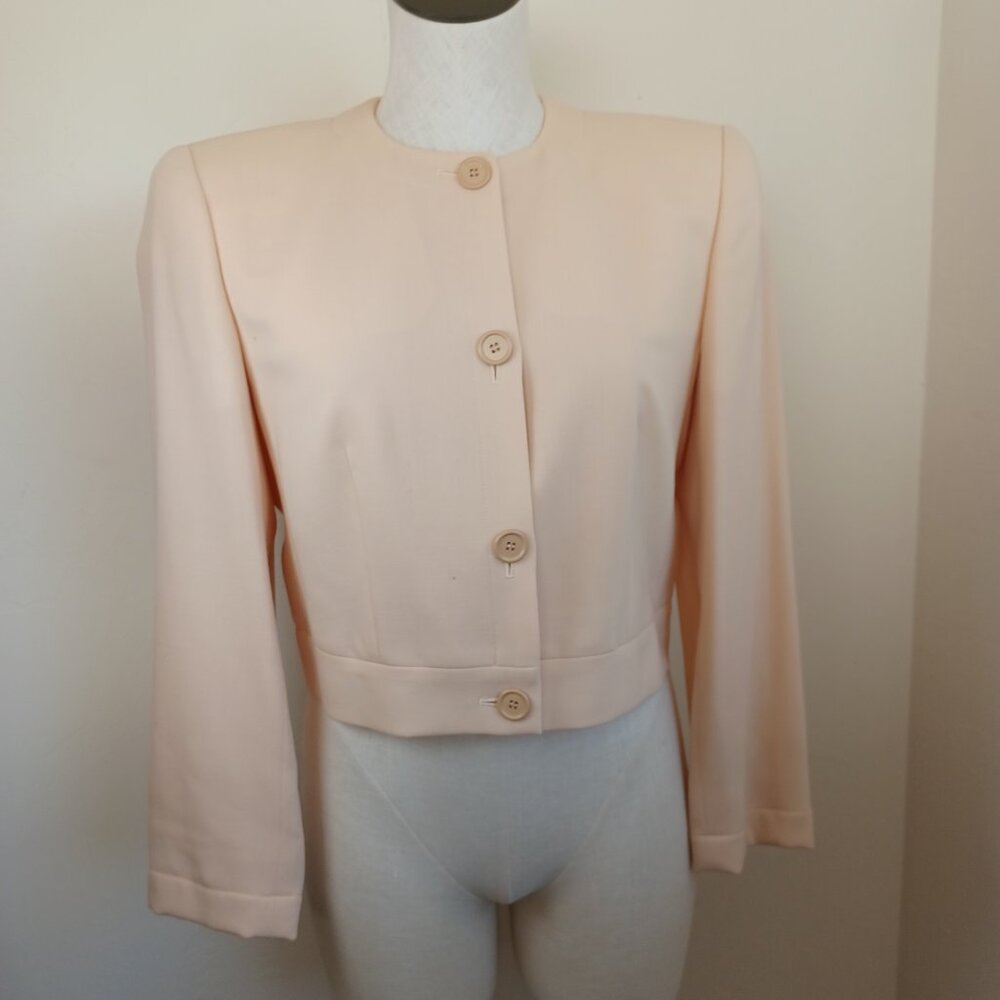Giorgio Armani Le Collezioni Wool Blazer Womens 8 Cropped Length Cream Peach - Picture 6 of 13